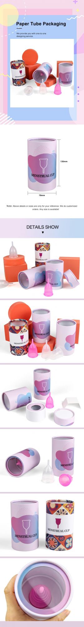 Firstsail High Quality Custom Logo PVC Lid Round Paper Cardboard Roll Tube Gift Cylinder Box Packaging for Reusable Silicone Menstrual Period Cup