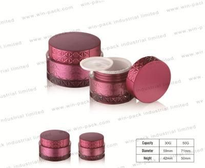 Winpack Embossing Flower Cap with Round Acrylic Cream Jar for Cosmetic Packaging