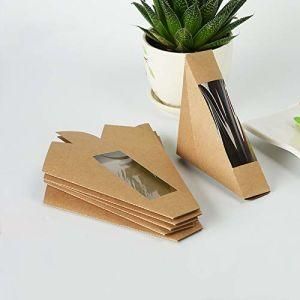 Food Grade Kraft Paper Sandwich Packaging Box with Window Biodegradable Sandwich Wedge Box