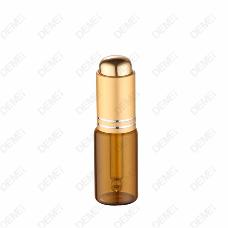 10ml-40ml Wholesale Cosmetic Packaging Stright Round Clear and Amber Serum Essential Oil Tube Glass Bottle with Gold Aluminum Press Button Dropper Cap