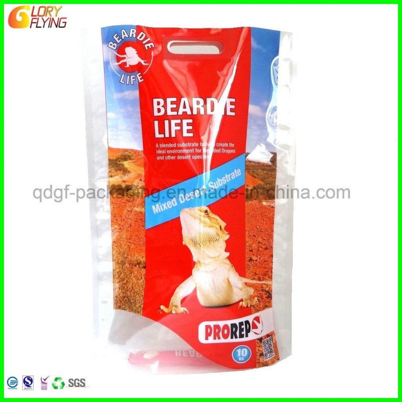 Pet Food Packaging Plastic Bag with Heated Two Parts Handles on The Top