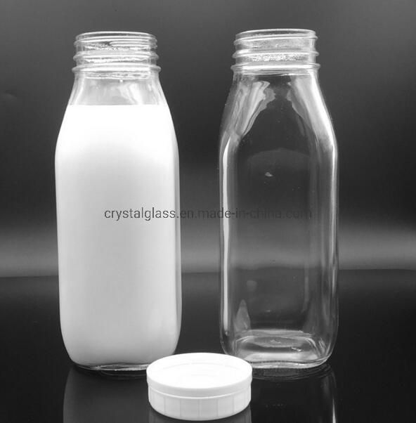 Transparent Empty Square Shape Glass Bottle for Milk Alcohol Beverage Juicer 300ml 500ml 950ml with Lids