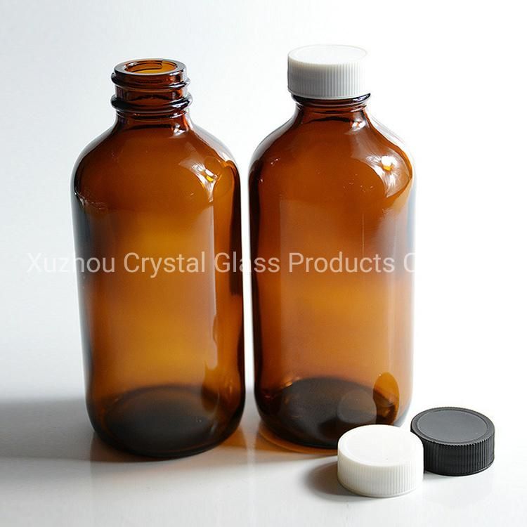 230ml 8oz Boston Round Amber Pharmaceutical Glass Bottle