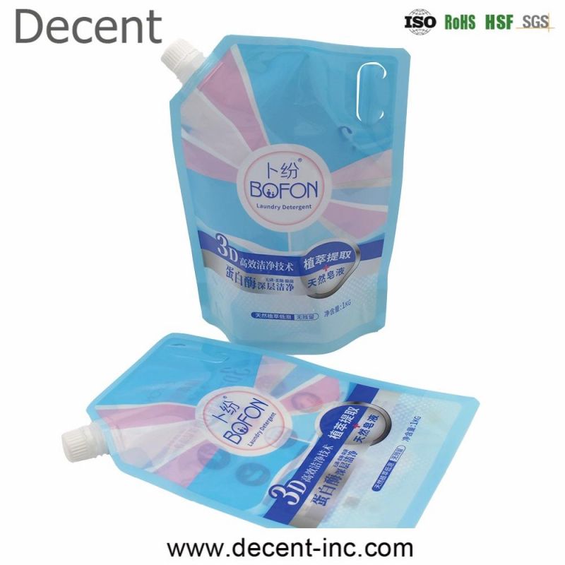 Doypack Standing Washing Powder Plastic Packaging Bag with Corner Spout Liquid Laundry Detergent Spout Pouch