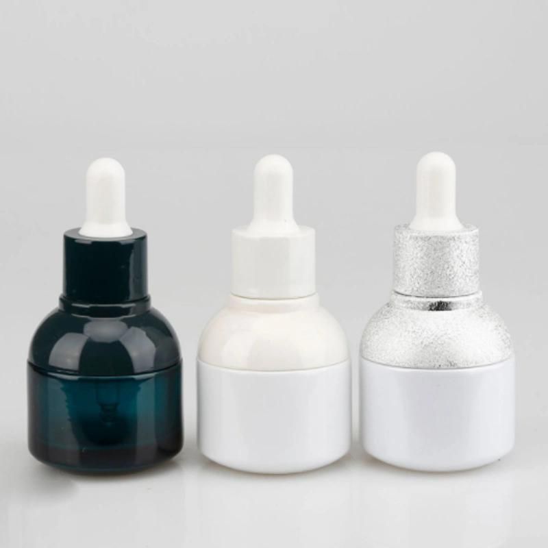 Empty Face Serum Bottle 15 Ml Essential Oil Frosted White Black Glass Bottles with Dropper Pump