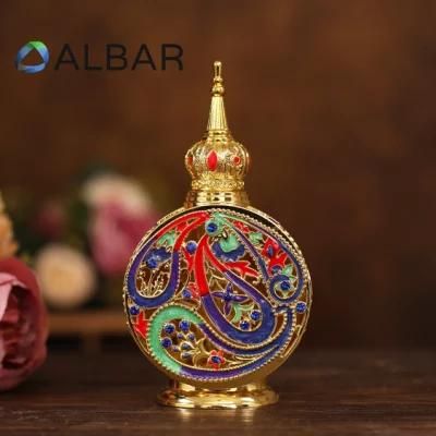 Attar Oud Colorful Zinc Zamac Round Perfume Bottles with Diamonds Glass Stick Droppers