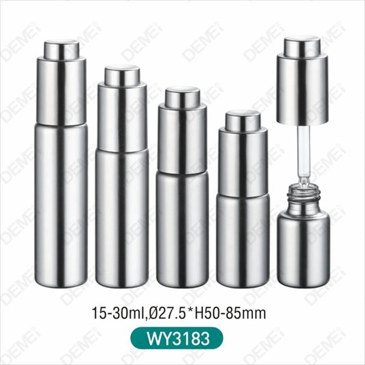 10ml-40ml Wholesale Cosmetic Packaging D27.5mm Stright Round Clear and Amber Serum Essential Oil Tube Glass Bottle with Gold Aluminum Press Button Dropper Cap