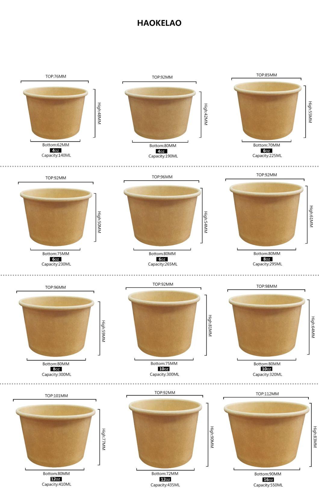 Eco Friendly 4 6 8 12 Oz Disposable Food Grade Packaging Biodegradable Yogurt Paper Bowl Ice Cream Cup