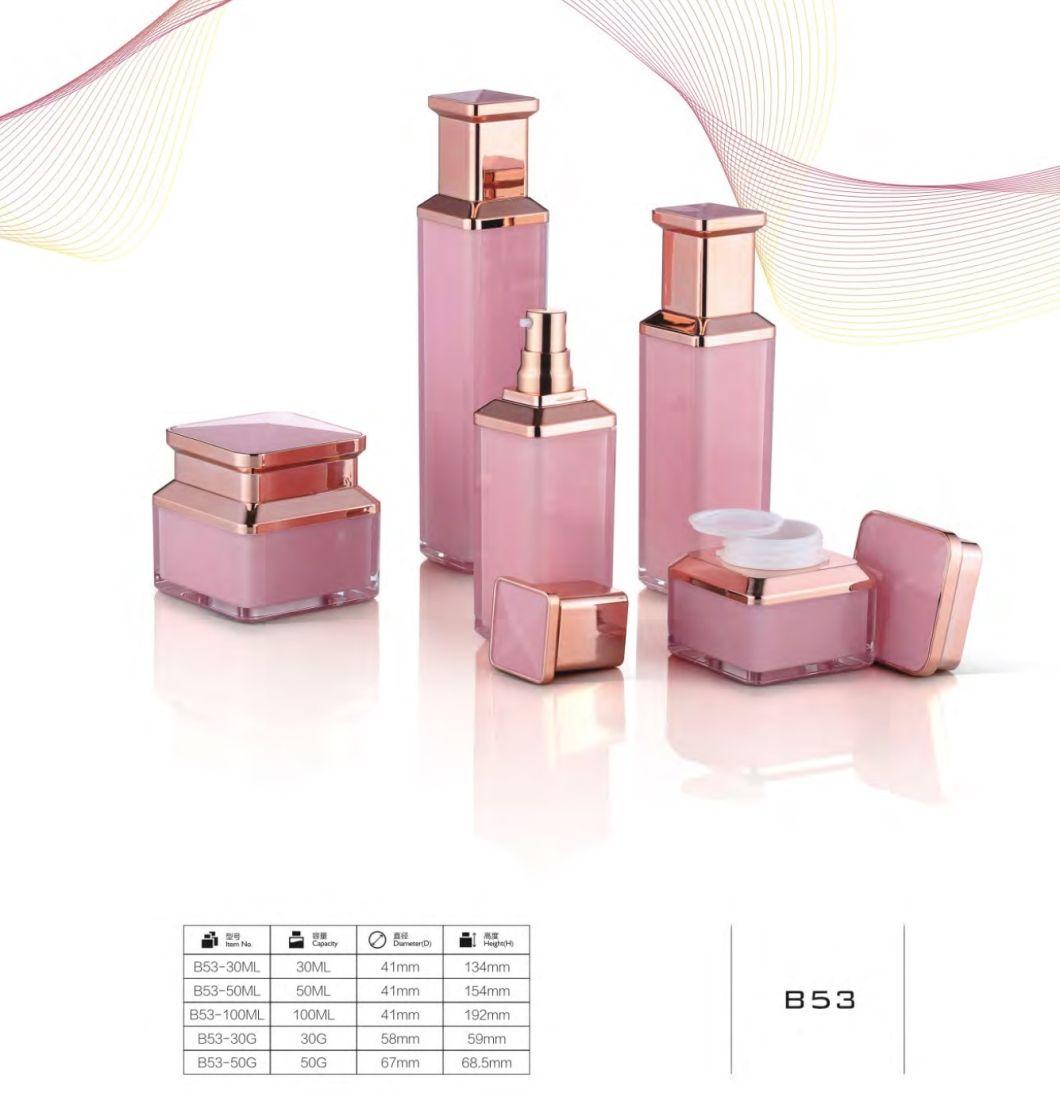 Customized Sell Well Luxury Square Pink Cosmetic Acrylic Lotion Pump Bottle Have Stock