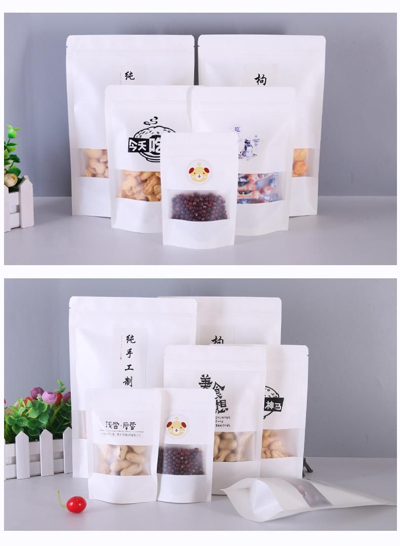 Stock White Paper Kraft Clear Window Food Packaging Bag Stand up with Zipper/Ziplock