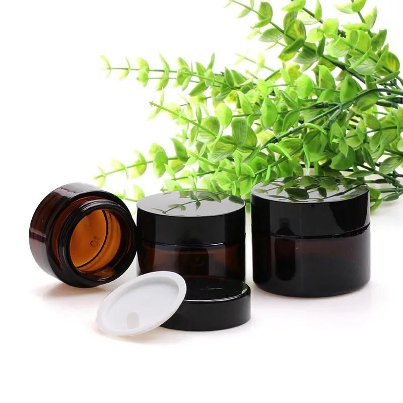 Round Amber 20 30 50g Glass Jar Straight Sided Cream Jars W/ Black Plastic Lid Cap & Inner Liner Empty Cosmetic Containers