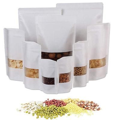 Custom Recycle Sachet Kraft Stand up Pouch Dry Food Nut Packaging Biodegradable Zipper Ziplock Paper Bags with Window