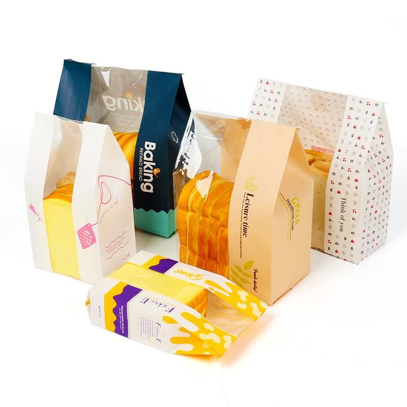 Food Grade White Cotton Paper Bread/Toast Biscuits Paper Bag with Window and Tin Tie