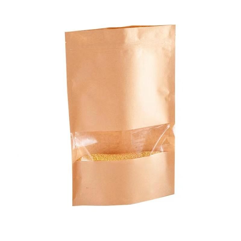 Kraft Doypack Paper Bag with Zipper and Clear Window