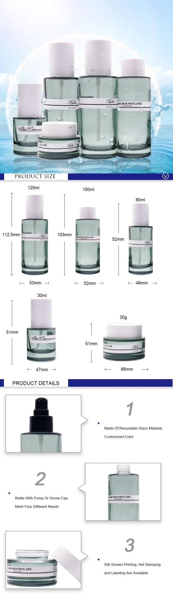 30g Customized Transpasrent Cosmetic Packaging Container Frosted Glass Jars Face Cream Jar