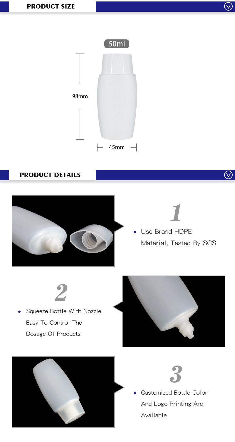 Wholesale Plastic HDPE White 50ml Sqeezable Travel Size Sun Cream Bottle