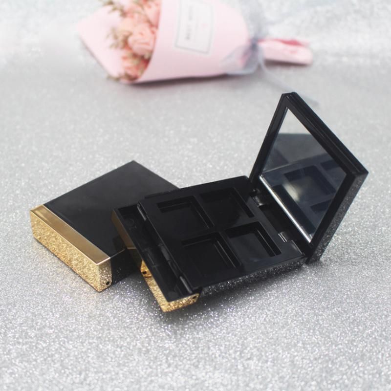 Hot Sale in Stock 4 Color Gold Black Plastic Eye Shadow Case Makeup Palette Eyeshadow Empty Eyebrow Case with Mirror