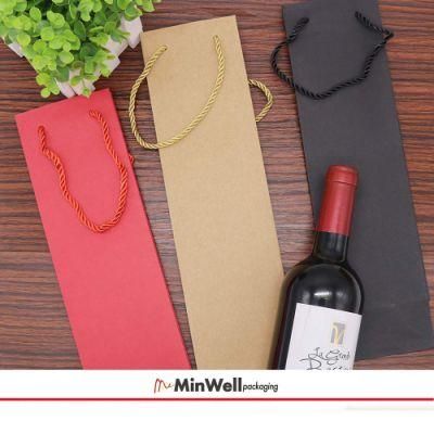 Minwell Black Sturdy Kraft Paper Single Bottle Wine Gift Bags, Paper Wine Tote Bags with Handles for Christmas, Party, Shopping, Retail Merchandise