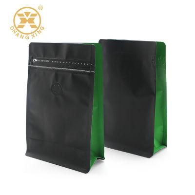 Wholesale Custom Printing Square Bottom 250g 500g 1kg Coffee Pouches Zip Top Aluminum Foil Flat Bottom Bags with Valve