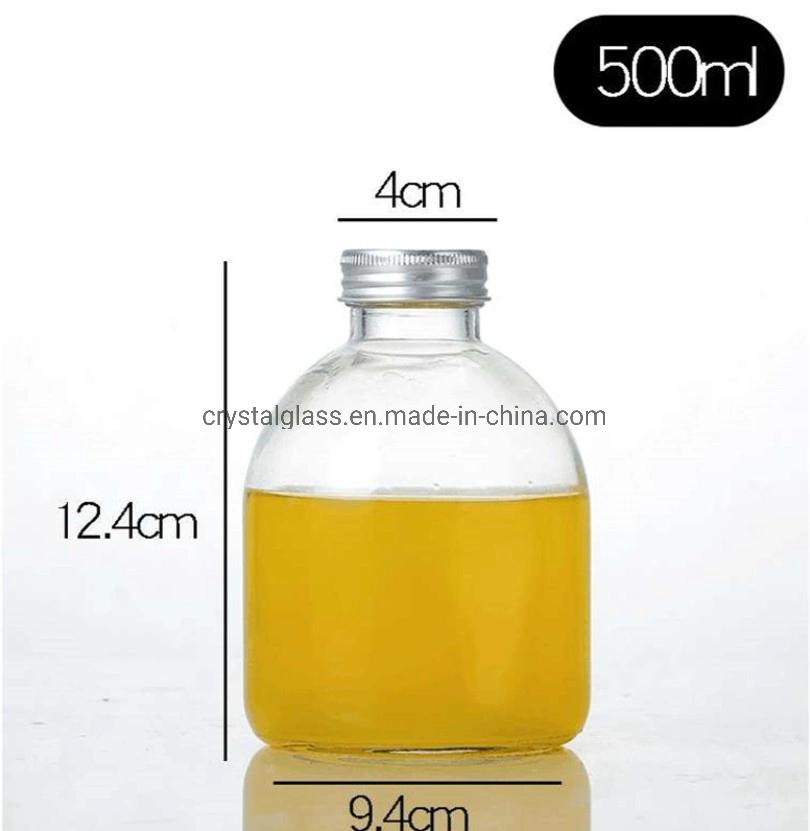 250ml 350ml 500ml Glass Beverage Bottle Large Capacity Carbonate Juice Cup Enzyme Glass Bottle with Stainless Steel Lid