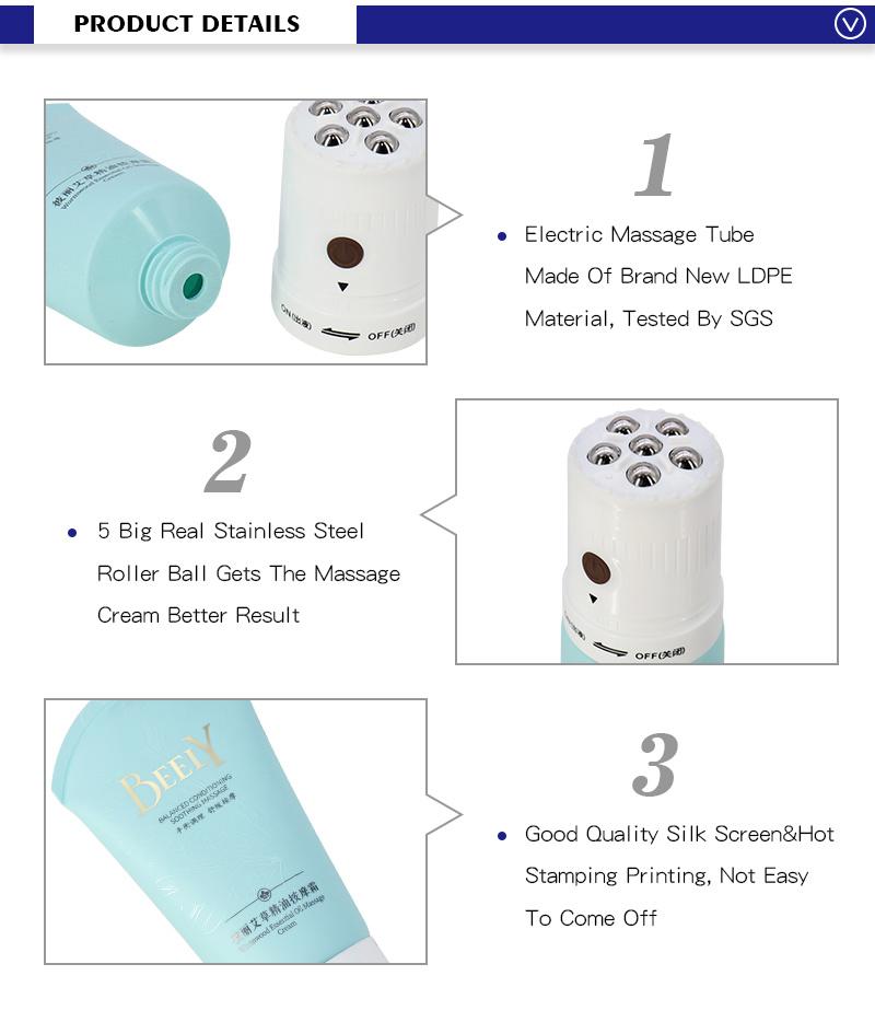 Fancy Cosmetic Packaging 100ml 120 Ml 150ml Electric Massage Lotion Squeeze Tube with Roller Ball