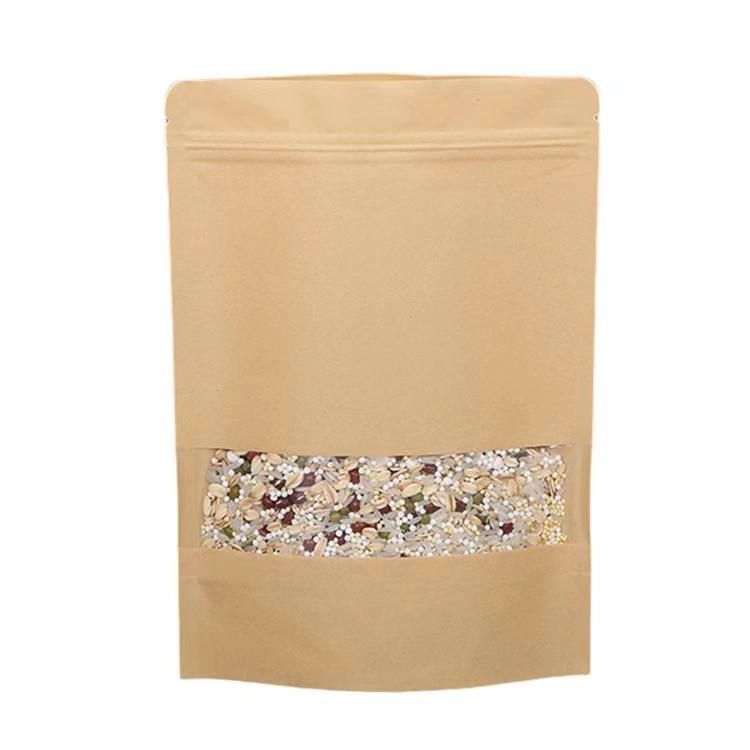 Kraft Doypack Paper Bag with Zipper and Clear Window