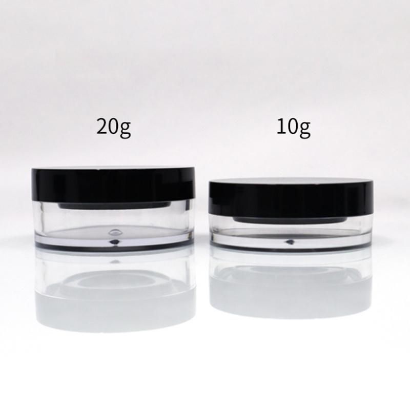 Hot Sell Product Black Makeup Packaging Custom Logo Plastic Empty Round Transparent Loose Powder Jar with Sifter and Puff