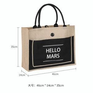 Hote Sale OEM Customized Logo Many Colors Eco Friendly Jute Tote Bag with Button Closure