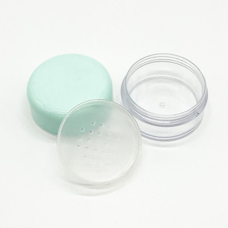 Empty Round Green Plastic Loose Powder Jar with Sifter Customized Clear Makeup Powder Container