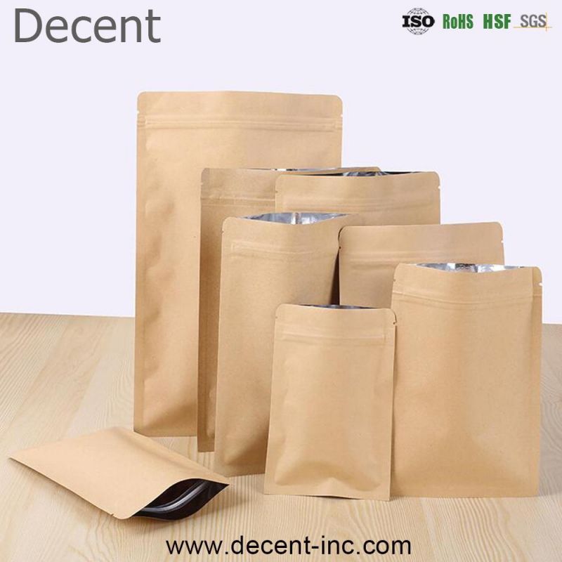 Aluminized Kraft Paper Stand-up Bag Flat Bottom Bag Tea Bag Stand-up Kraft Paper Bag Self-Sealing Paper Packaging Bag