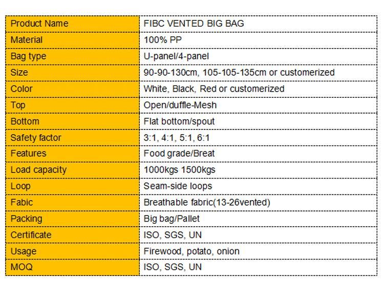 Wholesale Polypropylene 1000kg Bulk FIBC Bag Firewood Bag