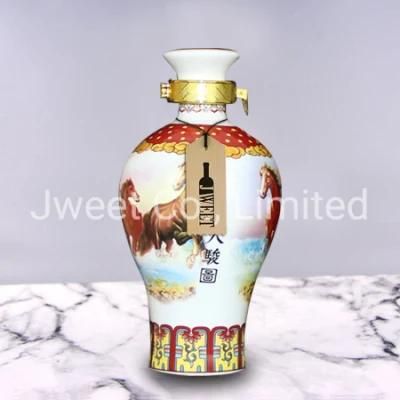 Ceramic Decal Print Bottle 500ml Custom Handmade Liquor Gin Bottle