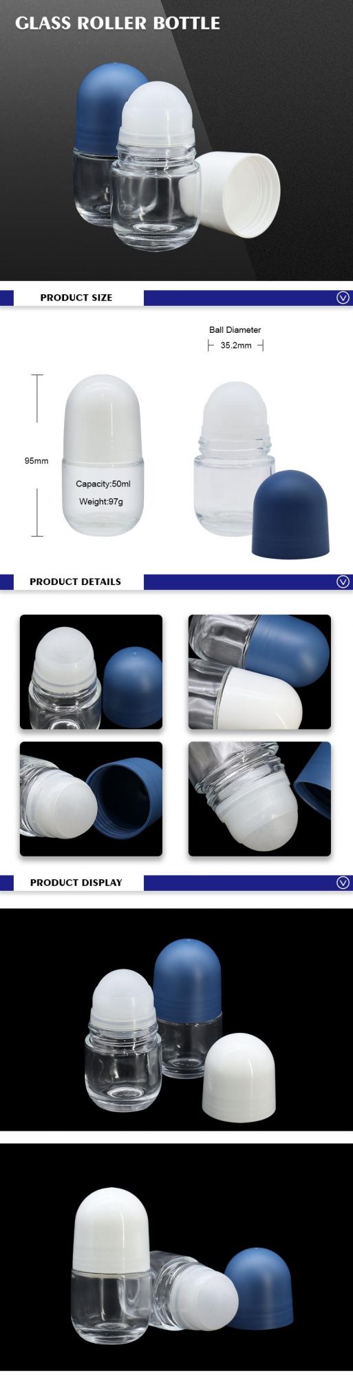 OEM Custom China Manufacturer 50ml Cosmetic Empty Packaging Glass Roller Bottle