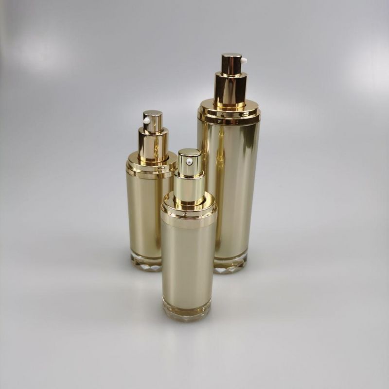 30ml 50ml 100ml Round Gold Acrylic Emulsion Bottle Foundation Bottle with Diamond Cap