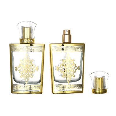 Luxury Spray Bottle Square Golden Print Glass Perfume Bottle