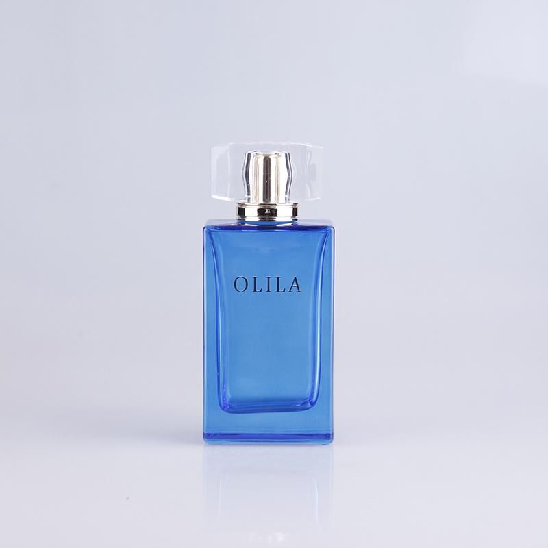 Factory Price Custom Logo Wholesale Blue 100ml Square Perfume Bottle