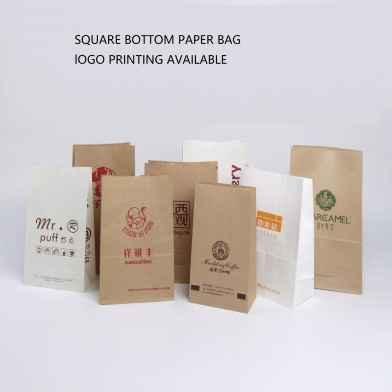 Custom Printed White Kraft Square Bottom Food Paper Bag