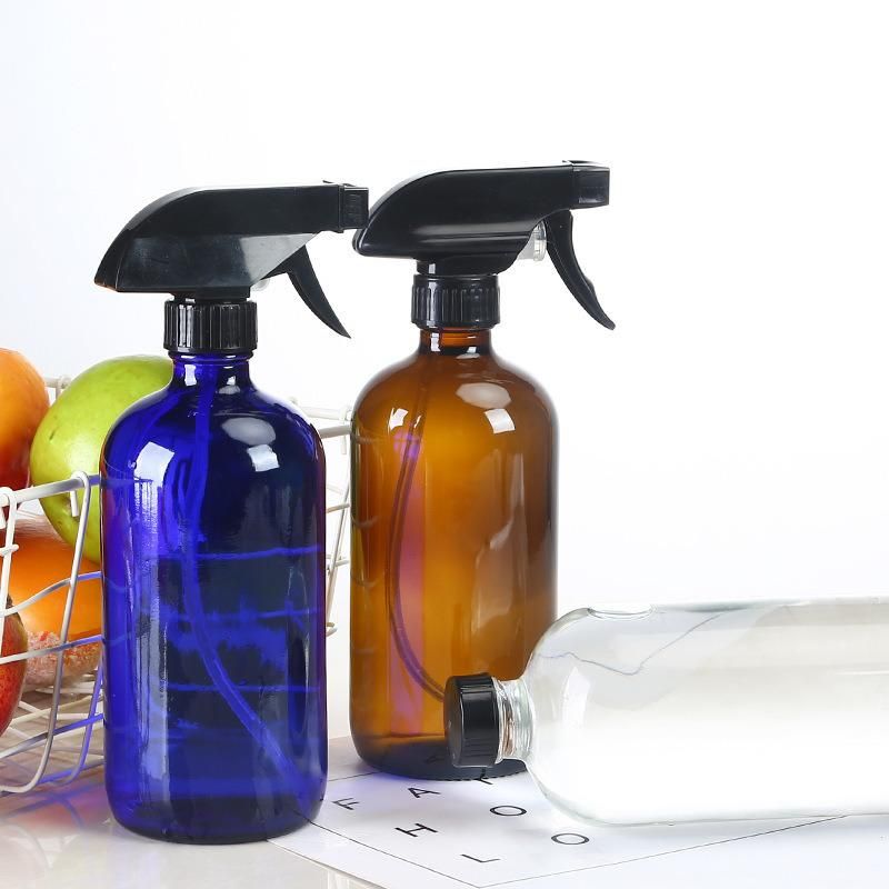 500ml Amber Clear Cobalt Blue Round Glass Boston Bottle with Stainless Steel Soap Pump Dispenser