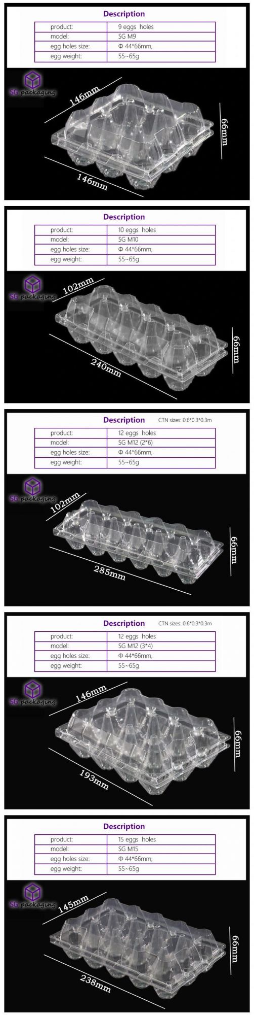 Customized 2/4/6/8/9/10/12/15/18/20/24/28/30 Cells Pet Plastic Clear Egg Tray