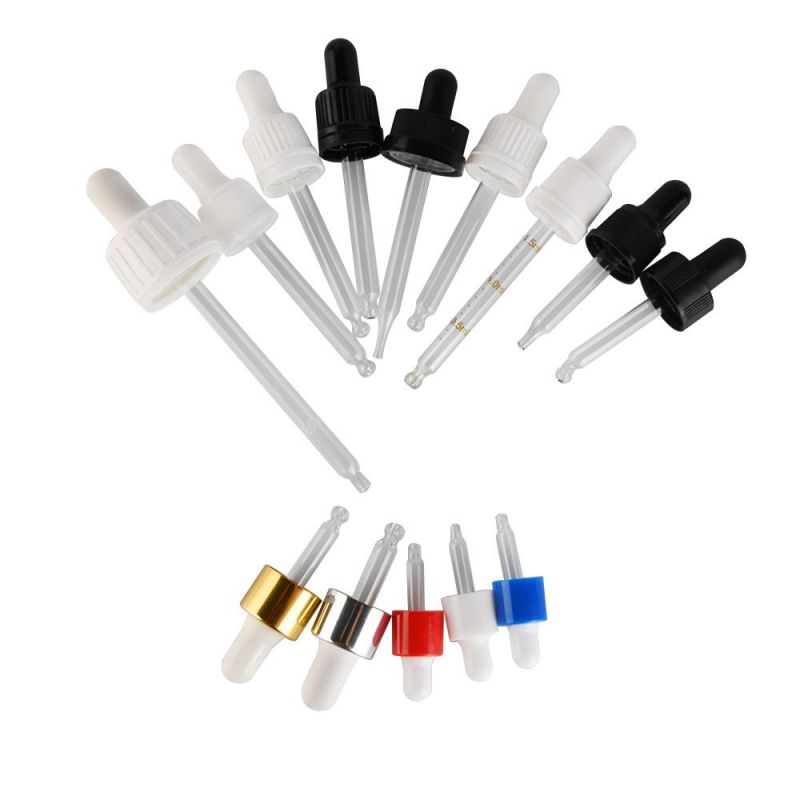 Custom Color 18/415 Plastic Dropper Caps with Round Head Glass Pipette for Cosmetic Bottle