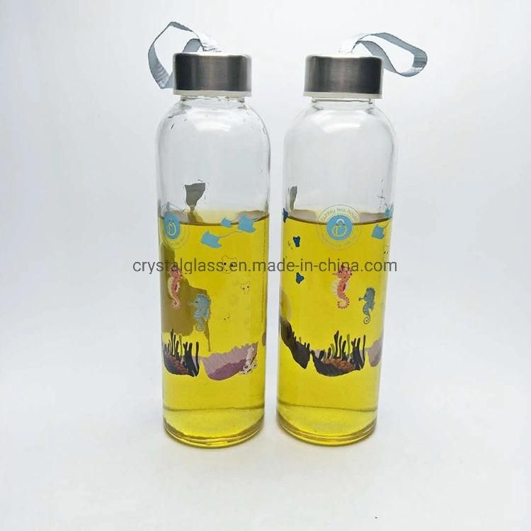 10oz 16oz Transparent Glass Custom Logo Water Bottles with Portable Lid