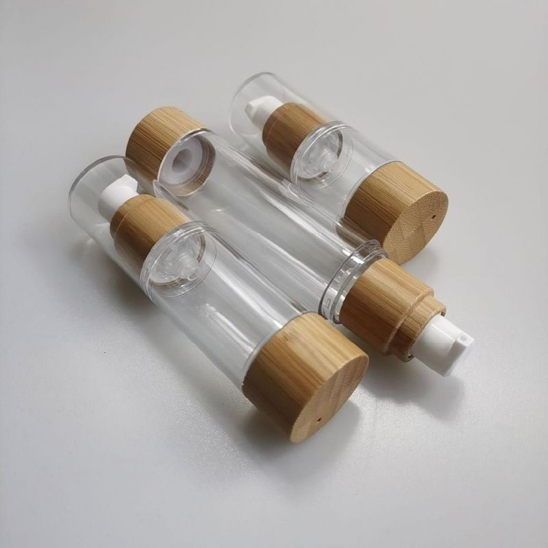 Empty Bamboo Cosmetic Packaging Plastic Bottle with Bamboo Cap