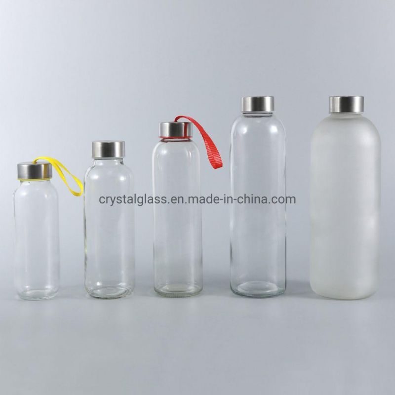 Easy to Carry 500ml Glass Water Bottle with Stainless Steel Cover and Nylon Sleeve