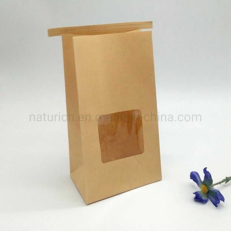 Custom Printed Food Grade Recycled Retail Grocery Popcorn Packaging Potato Chips Kraft Paper Bag with Tin Tie