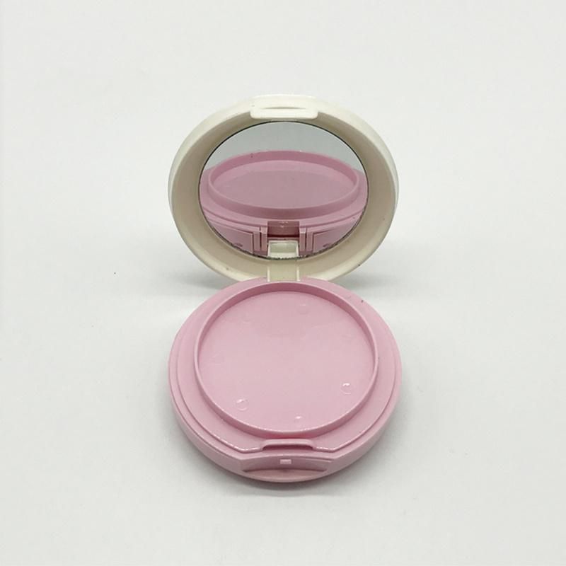 Empty White Round Custom Plastic Compact Pressed Powder Case with Mirror and Puff Holder