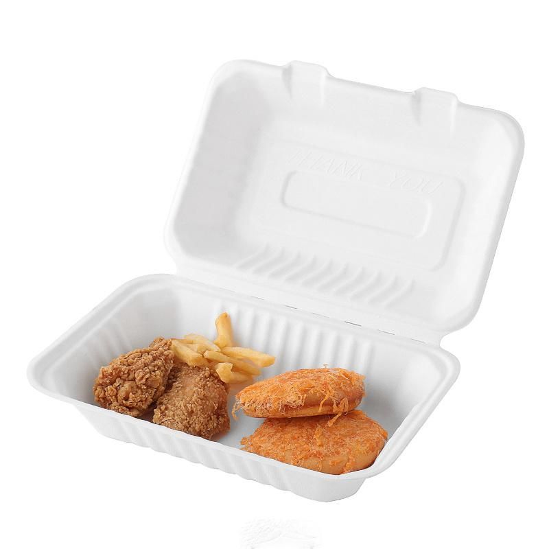 One Time Biodegradable Food Container Paper Lunch Box Burger Compostable Takeaway Sugarcane Disposable Food Packaging