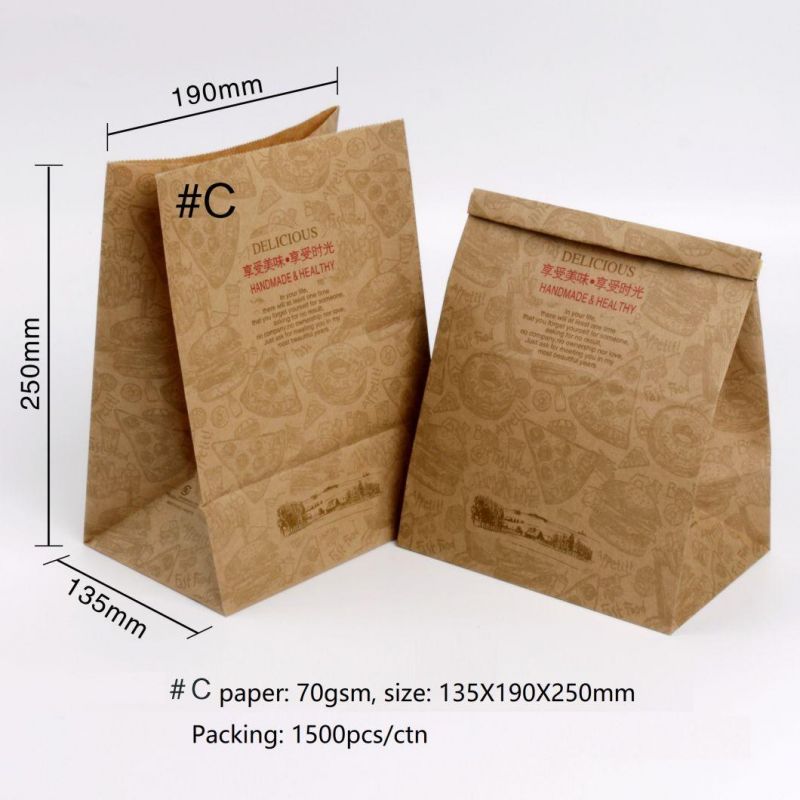 Stand up Kraft Packaging Paper Bag for Popcorn/Bread/Cake/Food