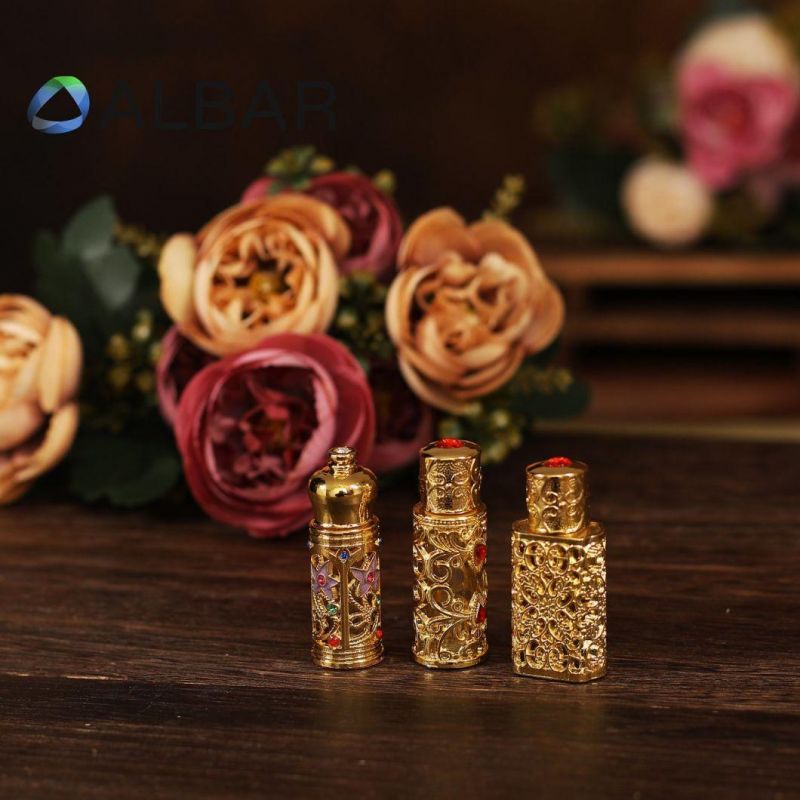 Hollow Glass Tube Attar Oud Perfume Bottles with Diamonds and Colorful Paintings