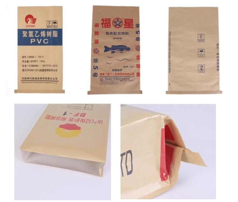 20kg 25kg 50kg Multiwall Kraft Paper Valve Cement Bag for Filling Flour Powder Granular Bulk Material Square Bottom Empty Paper Sack with PP / PE Film Liner