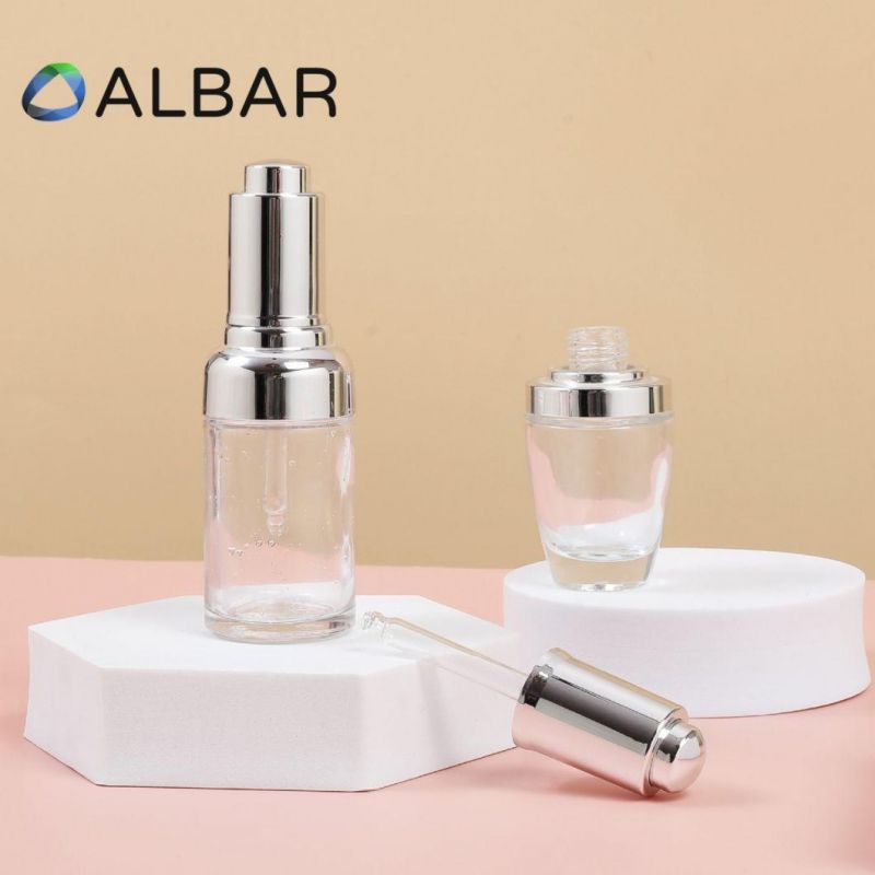 Push Pump Bottles Metal Shoulder Silver Cosmetics Glass Bottles with Printing